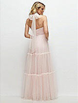 Rear View Thumbnail - Ballet Pink Bustier-Style Neu Tulle Tiered Maxi Dress with Convertible Straps