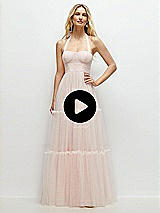 Video 1 Thumbnail - Mist Bustier-Style Neu Tulle Tiered Maxi Dress with Convertible Straps