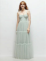 Front View Thumbnail - Willow Green Bustier-Style Neu Tulle Tiered Maxi Dress with Convertible Straps