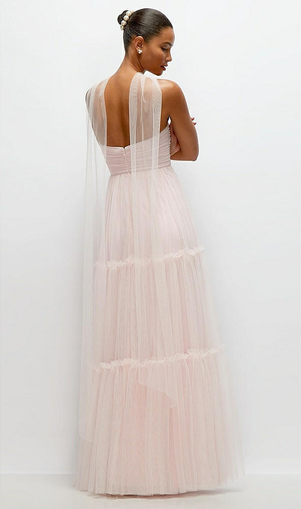 Back View - Ballet Pink Strapless Cat-Eye Neu Tulle Tiered Maxi Dress with Convertible Sash