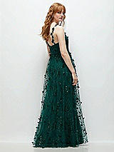 Rear View Thumbnail - Evergreen Shirred 3D Sequin Embroidery Floral Maxi Dress with Petal-Adorned Straps