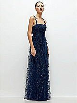 Side View Thumbnail - Midnight Navy Shirred 3D Sequin Embroidery Floral Maxi Dress with Petal-Adorned Straps