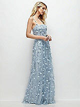 Side View Thumbnail - Silver Dove Shirred 3D Sequin Embroidery Floral Maxi Dress with Petal-Adorned Straps