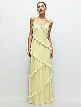 Front View Thumbnail - Butter Yellow Asymmetrical Ruffle Chiffon Bias Slip Maxi Dress