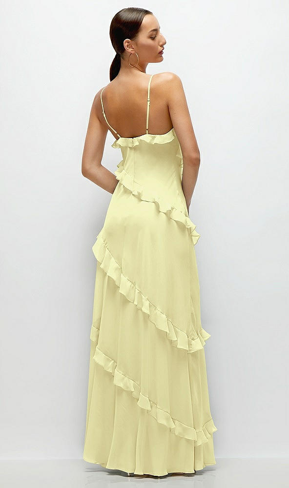 Back View - Butter Yellow Asymmetrical Ruffle Chiffon Bias Slip Maxi Dress