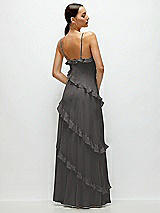 Rear View Thumbnail - Caviar Gray Asymmertical Ruffle Chiffon Bias Slip Maxi Dress