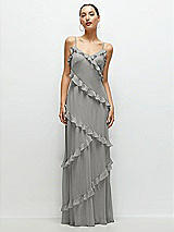 Front View Thumbnail - Chelsea Gray Asymmertical Ruffle Chiffon Bias Slip Maxi Dress