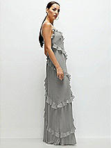 Side View Thumbnail - Chelsea Gray Asymmertical Ruffle Chiffon Bias Slip Maxi Dress