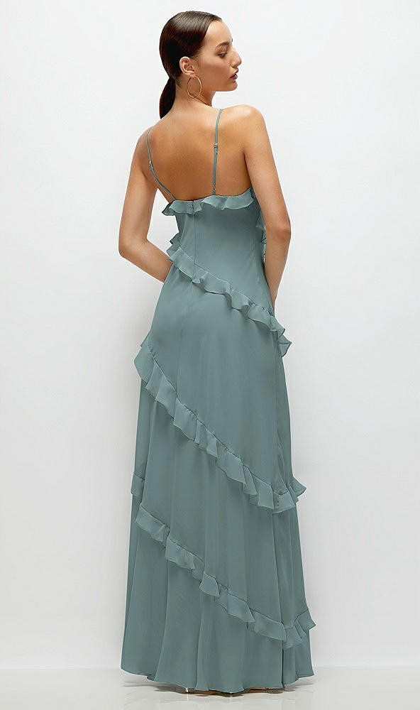 Back View - Icelandic Asymmertical Ruffle Chiffon Bias Slip Maxi Dress