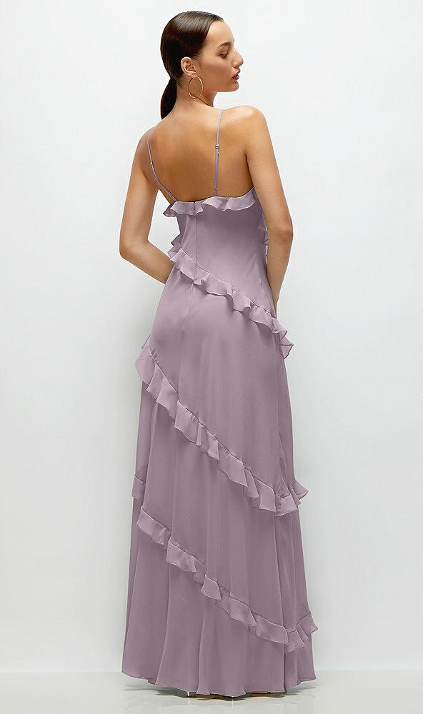 Back View - Lilac Dusk Asymmertical Ruffle Chiffon Bias Slip Maxi Dress