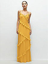 Front View Thumbnail - NYC Yellow Asymmertical Ruffle Chiffon Bias Slip Maxi Dress