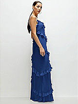 Side View Thumbnail - Classic Blue Asymmertical Ruffle Chiffon Bias Slip Maxi Dress