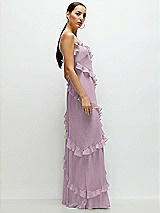 Side View Thumbnail - Suede Rose Asymmertical Ruffle Chiffon Bias Slip Maxi Dress