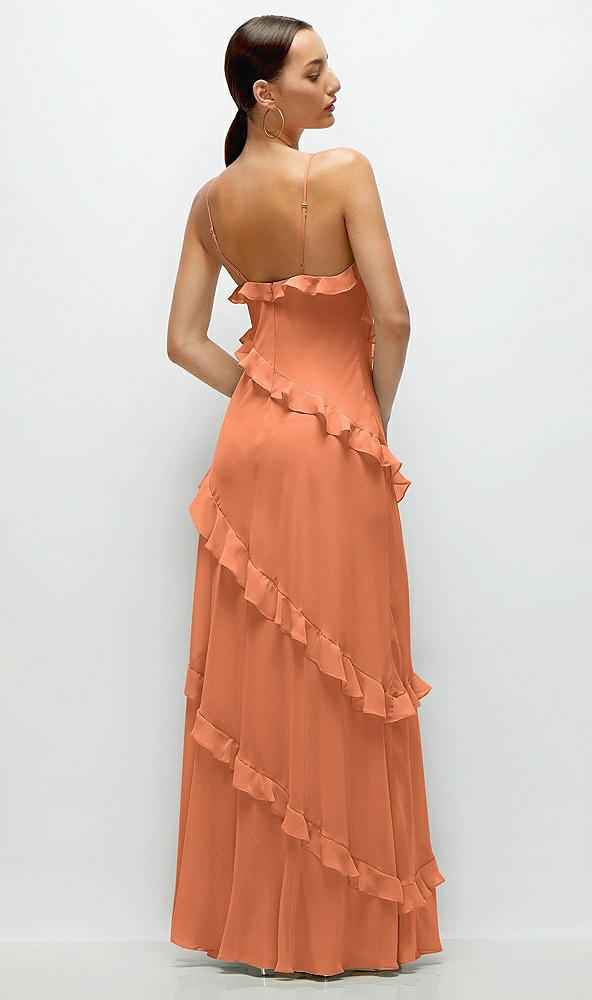 Back View - Sweet Melon Asymmertical Ruffle Chiffon Bias Slip Maxi Dress