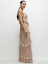 Side View Thumbnail - Topaz Asymmertical Ruffle Chiffon Bias Slip Maxi Dress