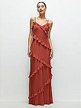 Front View Thumbnail - Amber Sunset Asymmertical Ruffle Chiffon Bias Slip Maxi Dress