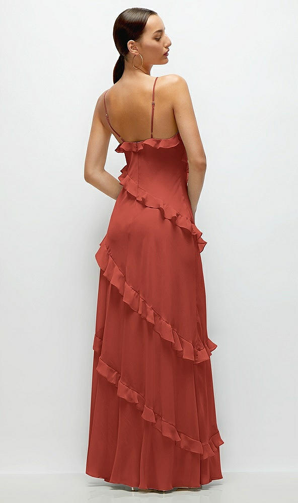 Back View - Amber Sunset Asymmertical Ruffle Chiffon Bias Slip Maxi Dress