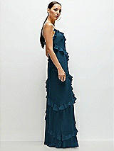 Side View Thumbnail - Atlantic Blue Asymmertical Ruffle Chiffon Bias Slip Maxi Dress