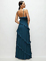 Rear View Thumbnail - Atlantic Blue Asymmertical Ruffle Chiffon Bias Slip Maxi Dress