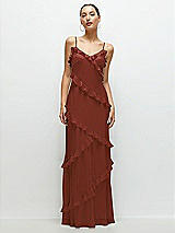 Front View Thumbnail - Auburn Moon Asymmertical Ruffle Chiffon Bias Slip Maxi Dress