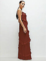 Side View Thumbnail - Auburn Moon Asymmertical Ruffle Chiffon Bias Slip Maxi Dress