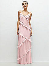 Front View Thumbnail - Ballet Pink Asymmetrical Ruffle Chiffon Bias Slip Maxi Dress