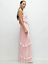 Side View Thumbnail - Ballet Pink Asymmetrical Ruffle Chiffon Bias Slip Maxi Dress