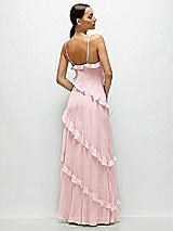 Rear View Thumbnail - Ballet Pink Asymmetrical Ruffle Chiffon Bias Slip Maxi Dress