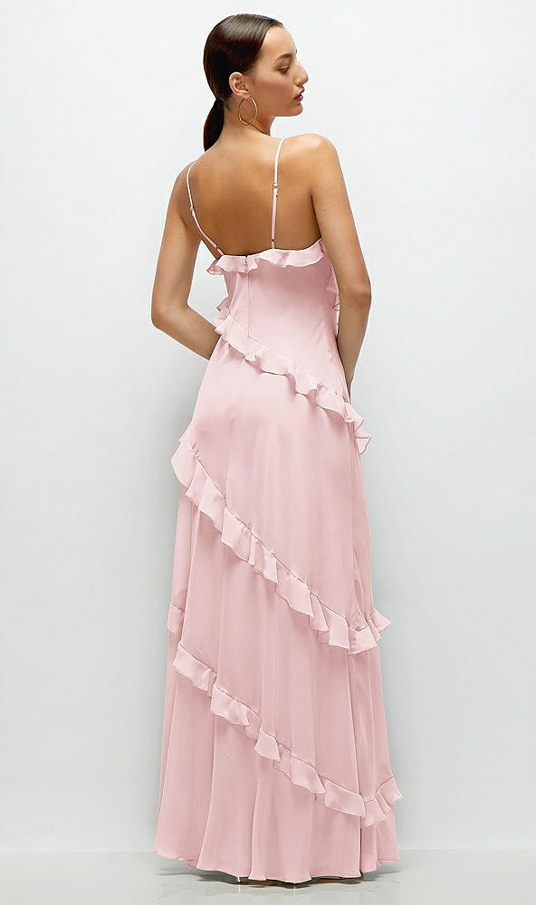 Back View - Ballet Pink Asymmetrical Ruffle Chiffon Bias Slip Maxi Dress