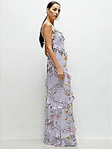 Side View Thumbnail - Butterfly Botanica Silver Dove Asymmertical Ruffle Chiffon Bias Slip Maxi Dress