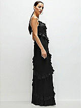 Side View Thumbnail - Black Asymmertical Ruffle Chiffon Bias Slip Maxi Dress