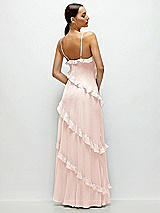 Rear View Thumbnail - Blush Asymmertical Ruffle Chiffon Bias Slip Maxi Dress