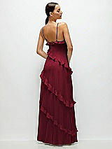 Rear View Thumbnail - Burgundy Asymmertical Ruffle Chiffon Bias Slip Maxi Dress