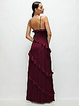 Rear View Thumbnail - Cabernet Asymmertical Ruffle Chiffon Bias Slip Maxi Dress