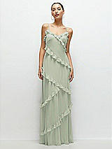 Front View Thumbnail - Celadon Asymmertical Ruffle Chiffon Bias Slip Maxi Dress