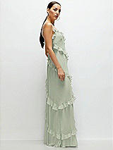 Side View Thumbnail - Celadon Asymmertical Ruffle Chiffon Bias Slip Maxi Dress