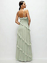 Rear View Thumbnail - Celadon Asymmertical Ruffle Chiffon Bias Slip Maxi Dress