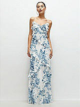 Front View Thumbnail - Cottage Rose Dusk Blue Asymmertical Ruffle Chiffon Bias Slip Maxi Dress