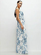 Side View Thumbnail - Cottage Rose Dusk Blue Asymmertical Ruffle Chiffon Bias Slip Maxi Dress