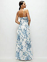 Rear View Thumbnail - Cottage Rose Dusk Blue Asymmertical Ruffle Chiffon Bias Slip Maxi Dress