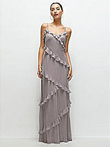 Front View Thumbnail - Cashmere Gray Asymmertical Ruffle Chiffon Bias Slip Maxi Dress