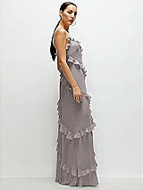 Side View Thumbnail - Cashmere Gray Asymmertical Ruffle Chiffon Bias Slip Maxi Dress