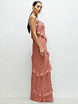 Side View Thumbnail - Desert Rose Asymmertical Ruffle Chiffon Bias Slip Maxi Dress