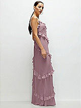 Side View Thumbnail - Dusty Rose Asymmertical Ruffle Chiffon Bias Slip Maxi Dress