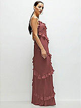 Side View Thumbnail - English Rose Asymmertical Ruffle Chiffon Bias Slip Maxi Dress