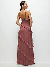 Rear View Thumbnail - English Rose Asymmertical Ruffle Chiffon Bias Slip Maxi Dress