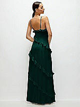 Rear View Thumbnail - Evergreen Asymmertical Ruffle Chiffon Bias Slip Maxi Dress