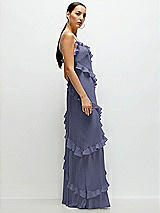 Side View Thumbnail - French Blue Asymmertical Ruffle Chiffon Bias Slip Maxi Dress