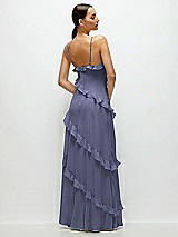 Rear View Thumbnail - French Blue Asymmertical Ruffle Chiffon Bias Slip Maxi Dress