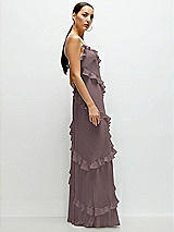 Side View Thumbnail - French Truffle Asymmertical Ruffle Chiffon Bias Slip Maxi Dress